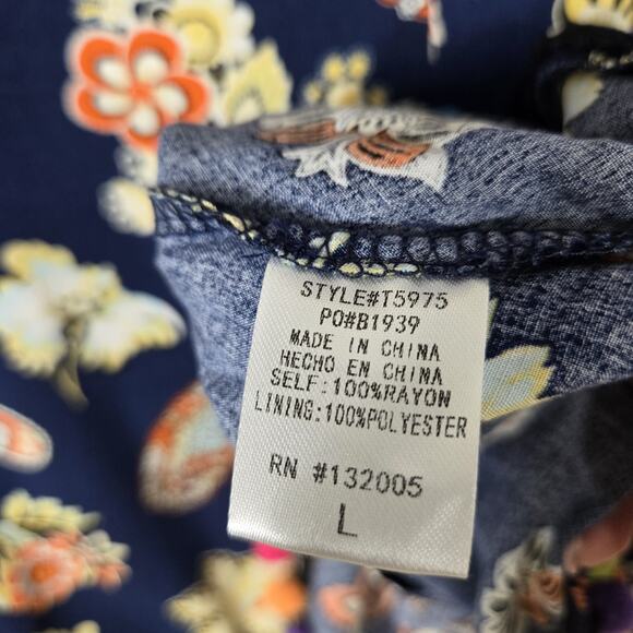 Entro Pom Pom Tunic Top sz L Blue Multicolor Paisley Floral Layered Boho Fairy - Picture 13 of 16